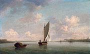 A Smack Under Sail in a Light Breeze in a River